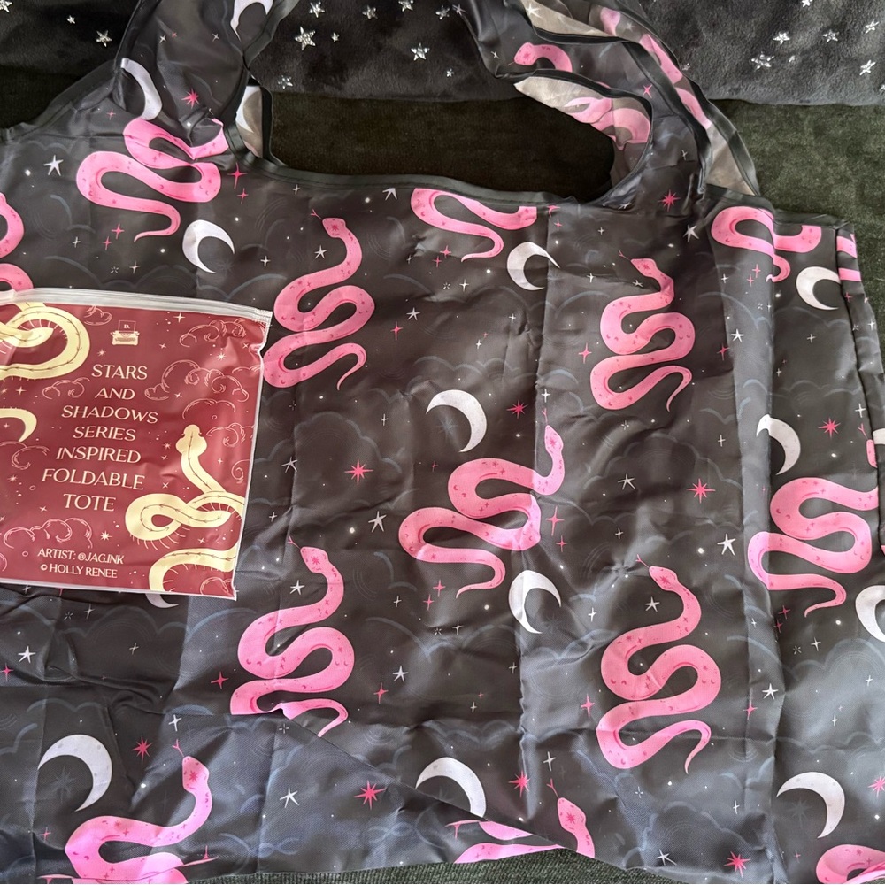 Stars and Shadows Pink Snake Print Foldable Tote